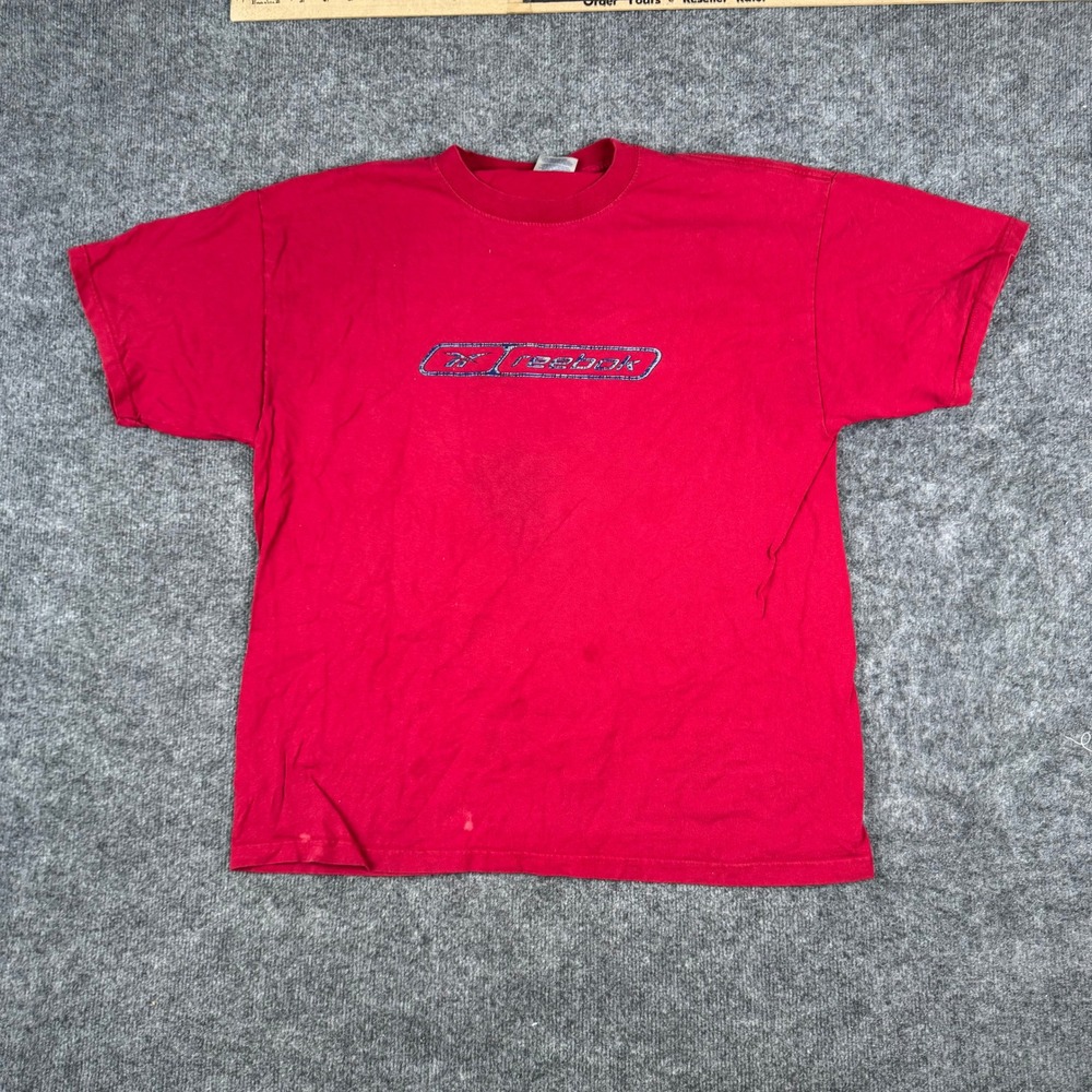 Reebok T-Shirt Mens Size L Red Graphic Logo Short Sleeve Crew Neck Athletic Tee